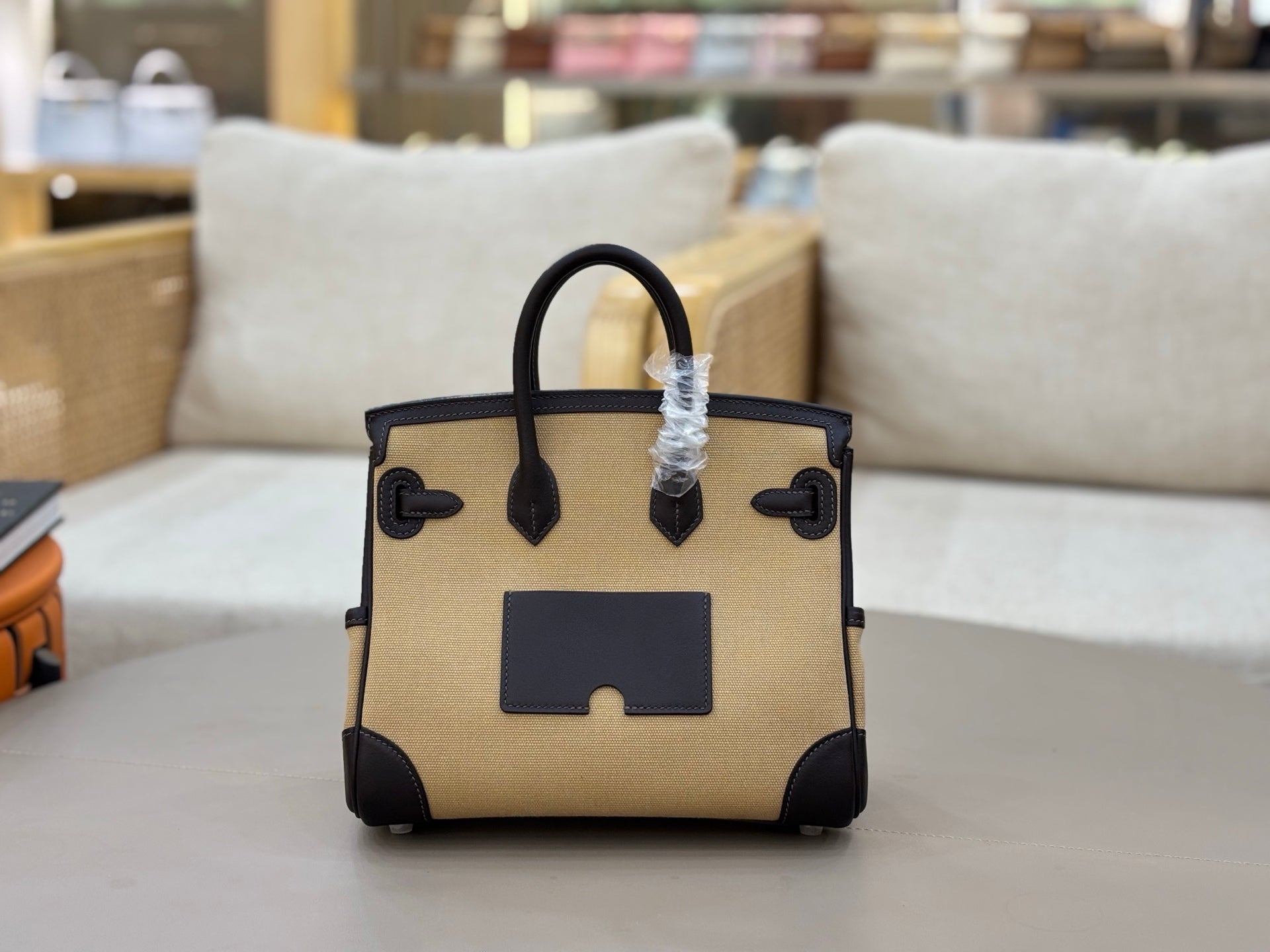 HM 25S BIRKIN CARGO 25 CM IN BEIGE CANVAS AND BLACK SWIFT WITH SILVER HARDWARE
