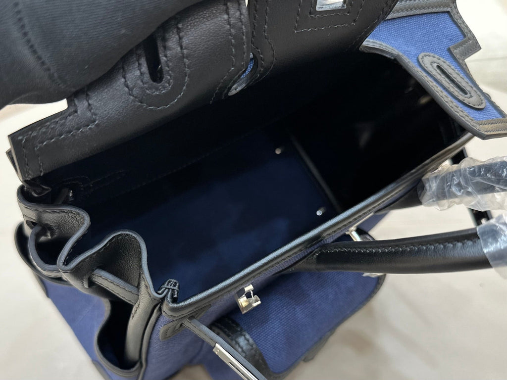 HM 25S BIRKIN CARGO 25 CM IN NAVY BLUE CANVAS AND BLACK SWIFT WITH SILVER HARDWARE
