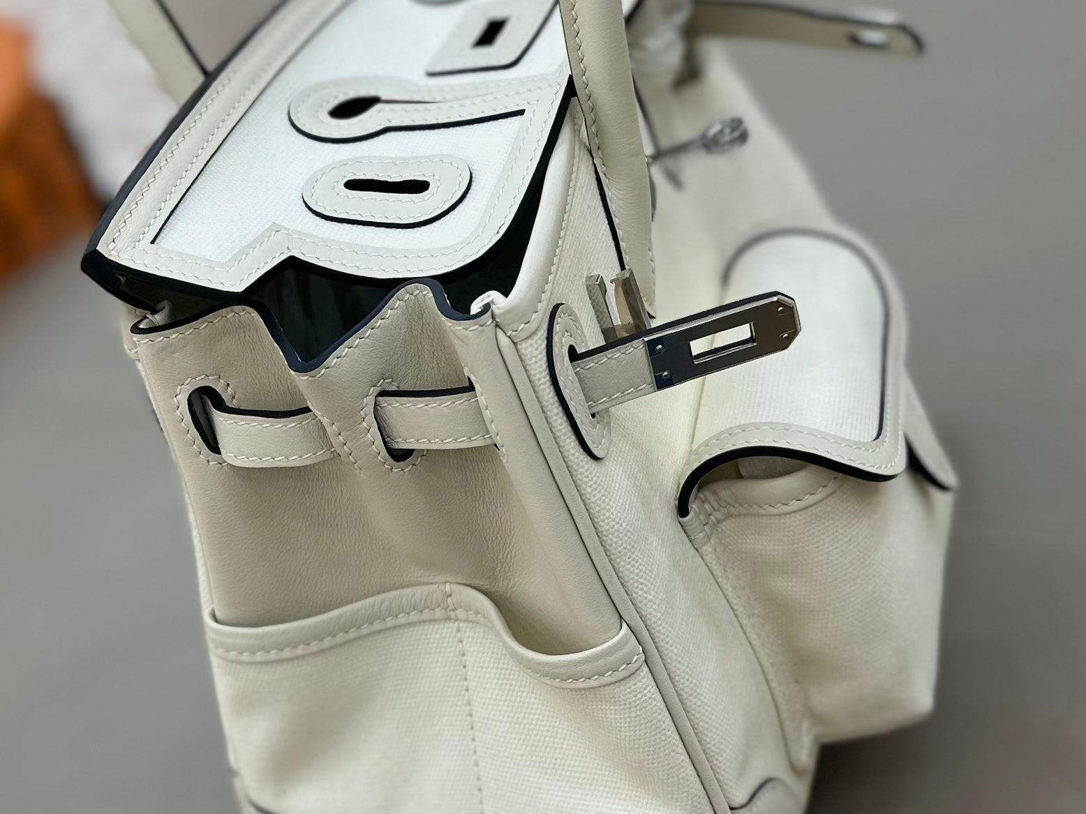 HM 25S BIRKIN CARGO 25 CM IN CREAM WHITE CANVAS AND SWIFT WITH SILVER HARDWARE