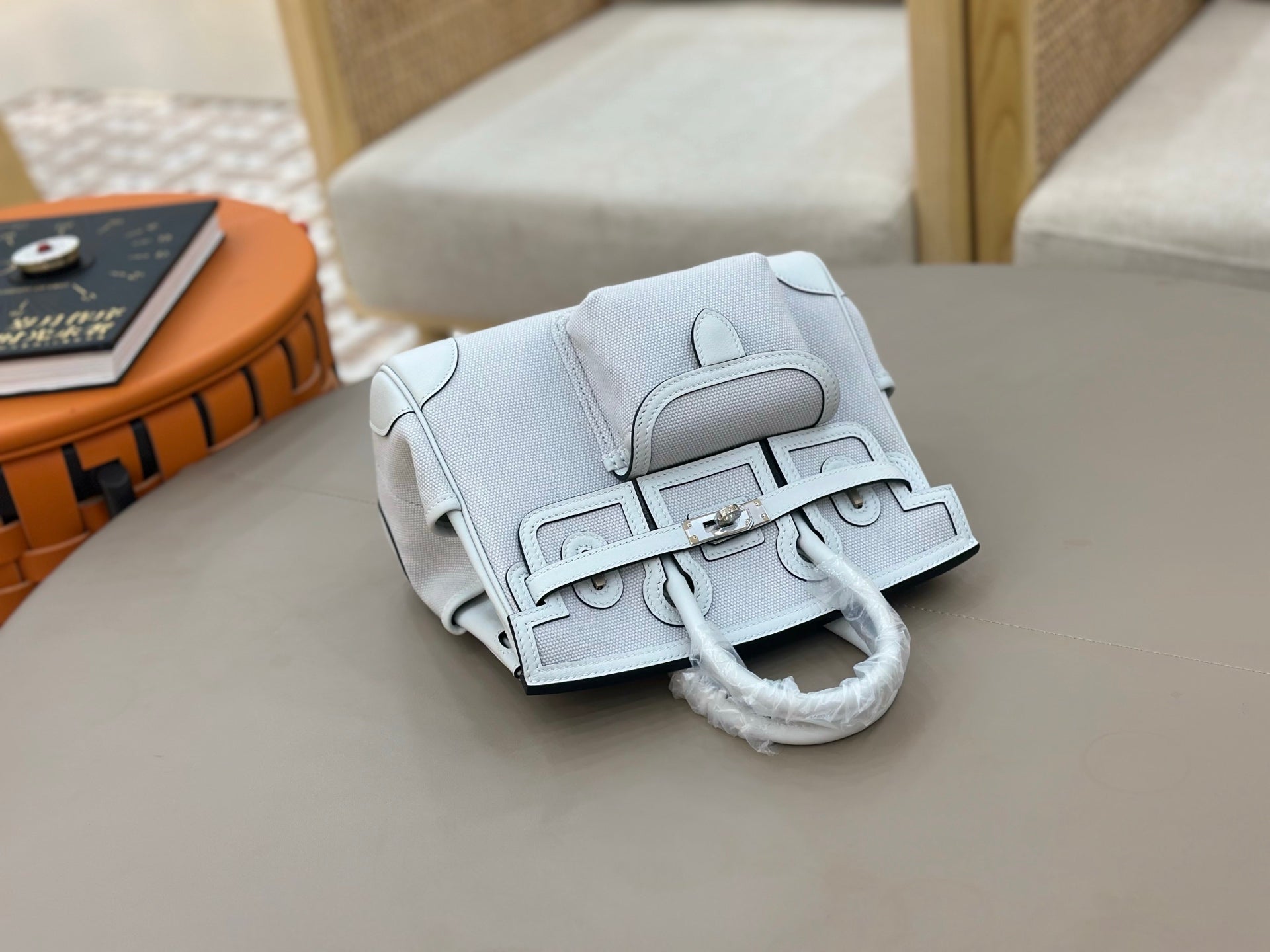 HM 25S BIRKIN CARGO 25 CM IN LIGHT STEEL BLUE CANVAS AND SWIFT WITH SILVER HARDWARE