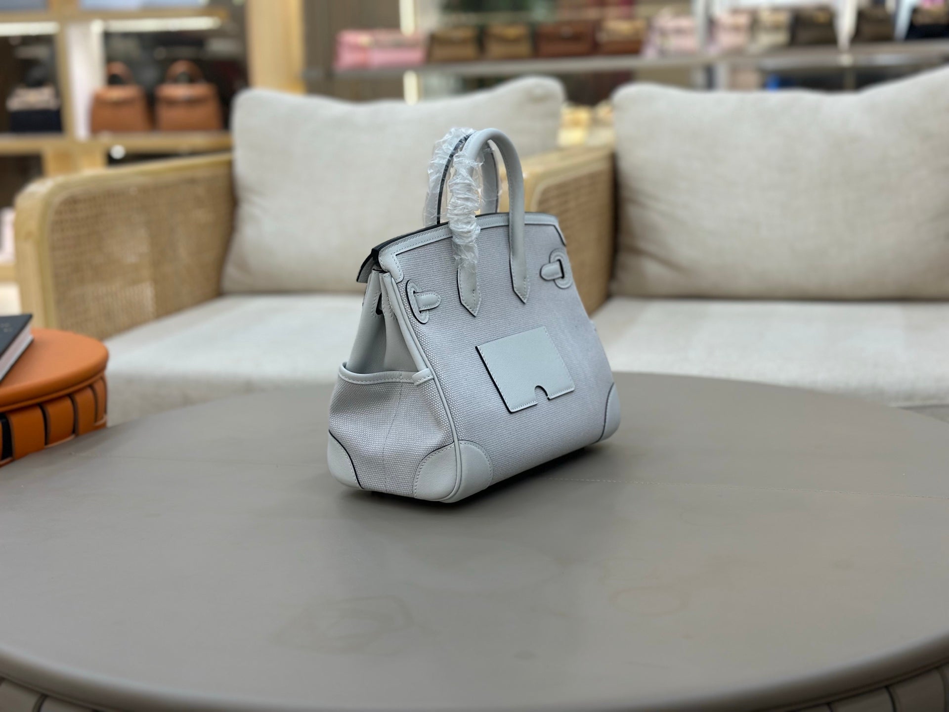 HM 25S BIRKIN CARGO 25 CM IN LIGHT STEEL BLUE CANVAS AND SWIFT WITH SILVER HARDWARE