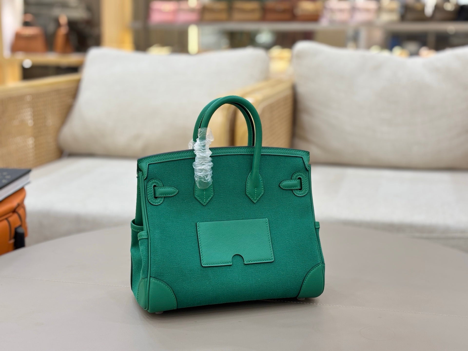 HM 25S BIRKIN CARGO 25 CM IN DARK JADE GREEN CANVAS AND SWIFT WITH SILVER HARDWARE