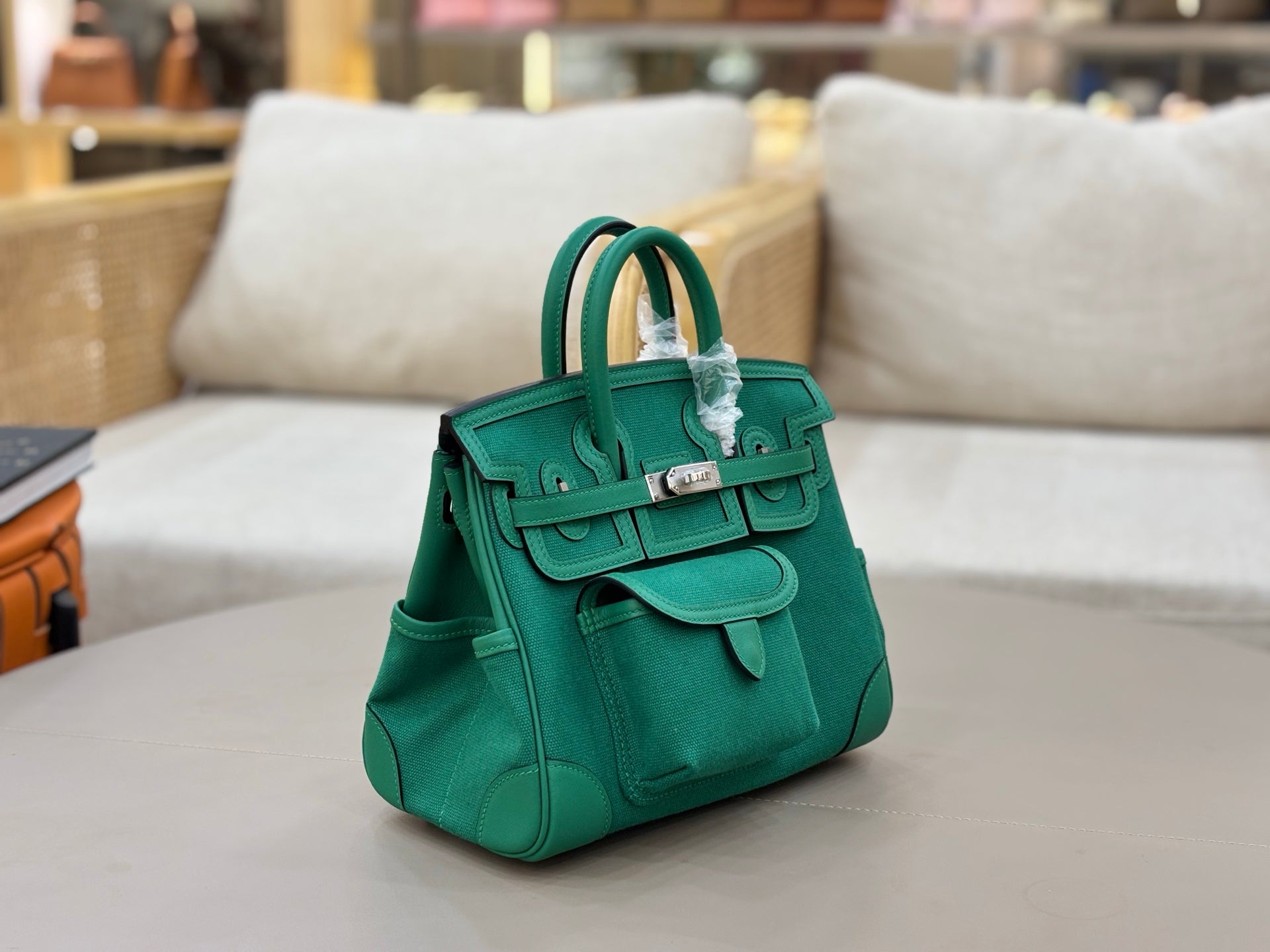 HM 25S BIRKIN CARGO 25 CM IN DARK JADE GREEN CANVAS AND SWIFT WITH SILVER HARDWARE