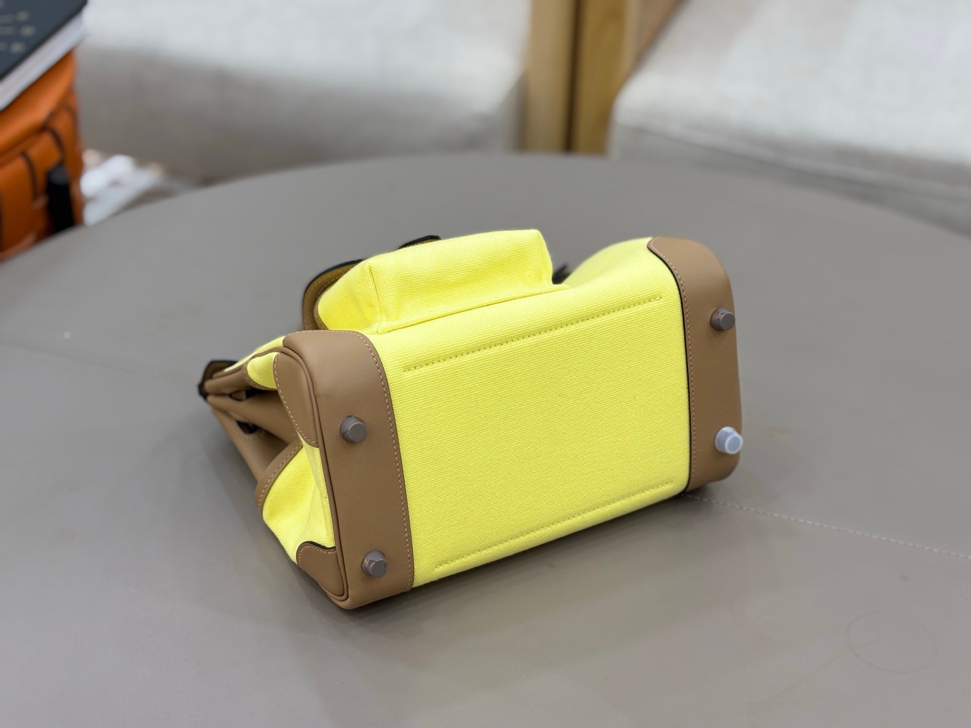HM 25S BIRKIN CARGO 25 CM IN YELLOW CANVAS AND BROWN SWIFT WITH SILVER HARDWARE