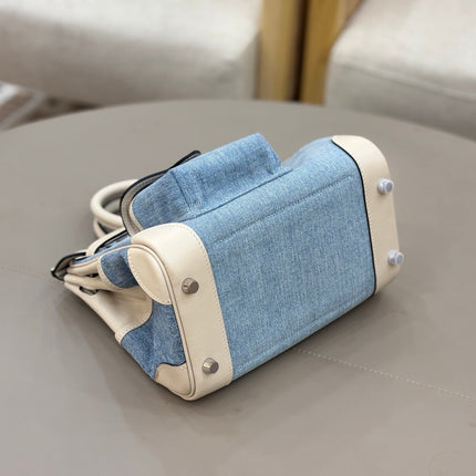 HM 25S BIRKIN CARGO 25 CM IN BLUE DENIM AND CREAM WHITE SWIFT WITH SILVER HARDWARE