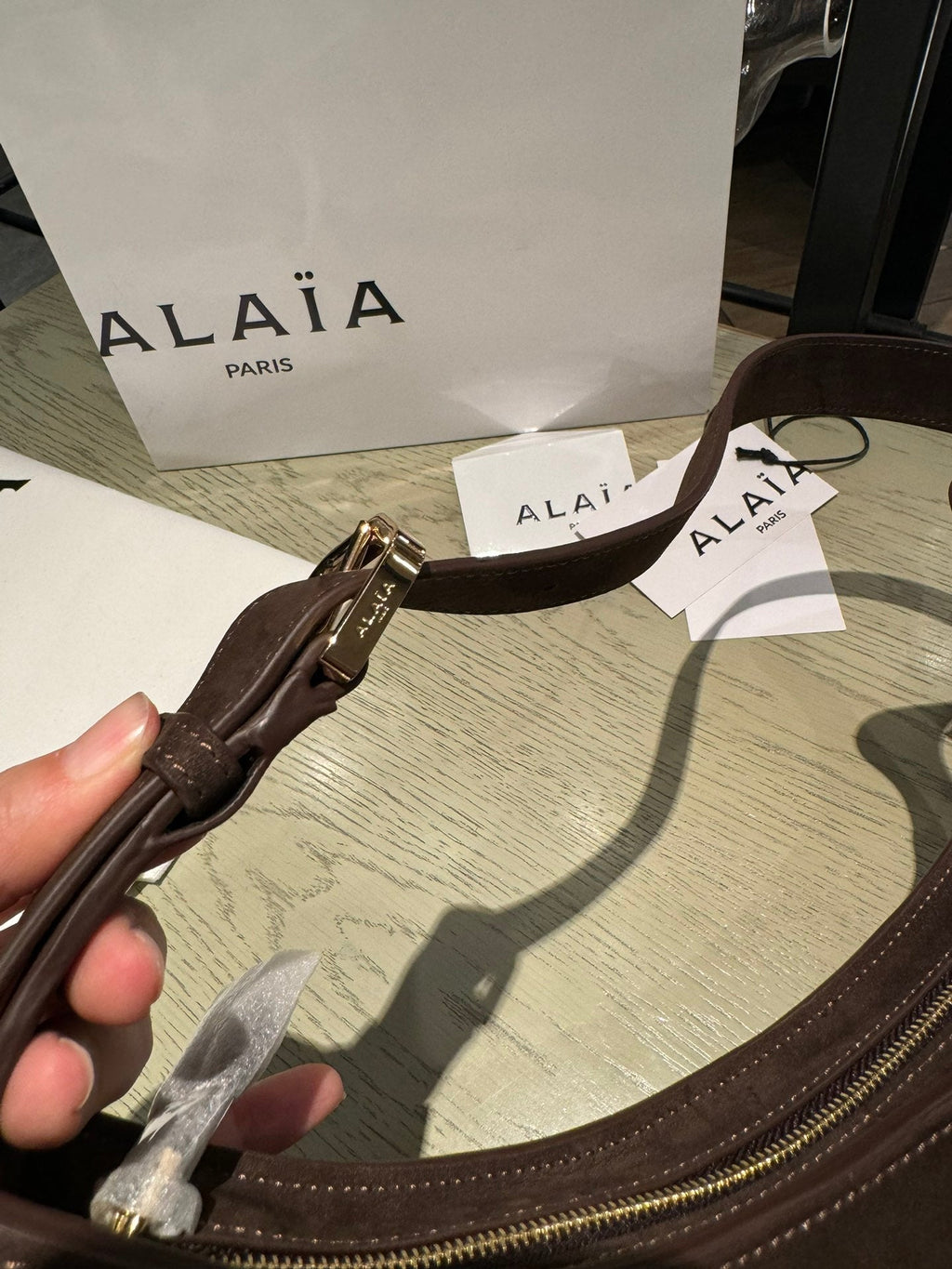 WAVE HOBO BAG 29 IN CHOCOLATE SUEDE