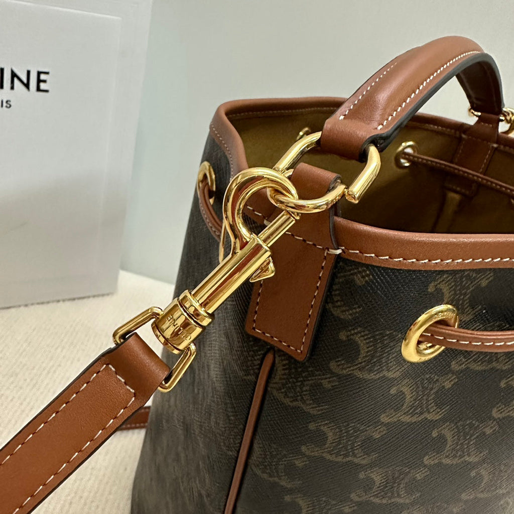 CLARA BAG 24 IN BLACK TRIOMPHE CANVAS AND BROWN CALFSKIN TRIM