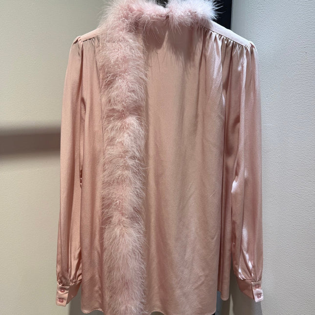 VALENTINO 26S FEATHER-TRIMMED SILK SHIRT 353