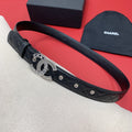 CC MEDIUM 30 MM BELT BLACK EMBROIDERED CALFSKIN SILVER HARDWARE WITH LETTER