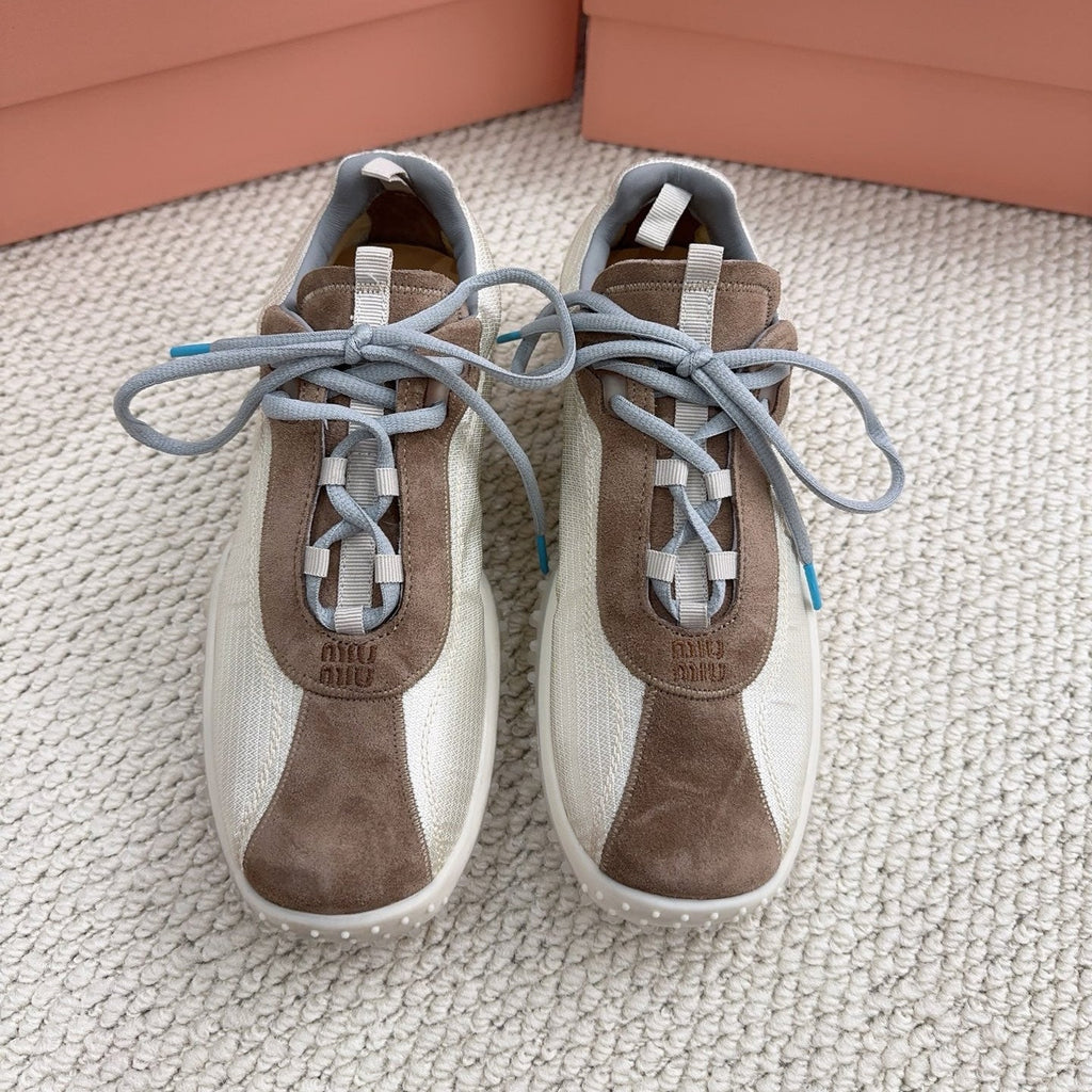 MIUMIU 26S SNEAKER IN BROWN SUEDE AND WHITE FABRIC STYLE 4