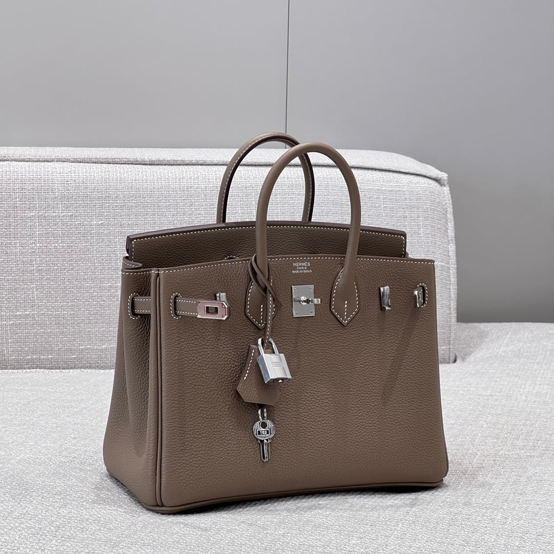 HM 25S BIRKIN 25 CM IN CLAY BROWN TOGO WITH KEY SILVER