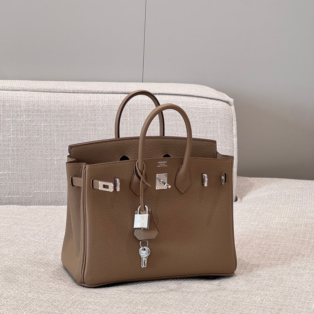 HM 25S BIRKIN 25 CM IN CHESTNUT BROWN TOGO WITH KEY SILVER