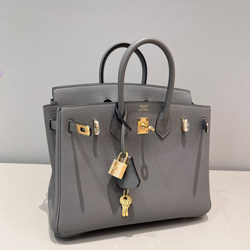 HM 25S BIRKIN 25 CM IN GREY TOGO WITH KEY GOLD