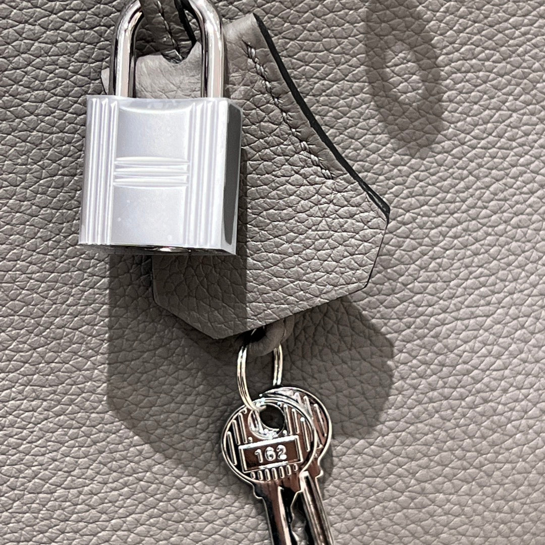 HM 25S BIRKIN 25 CM IN DARK GREY TOGO WITH KEY SILVER
