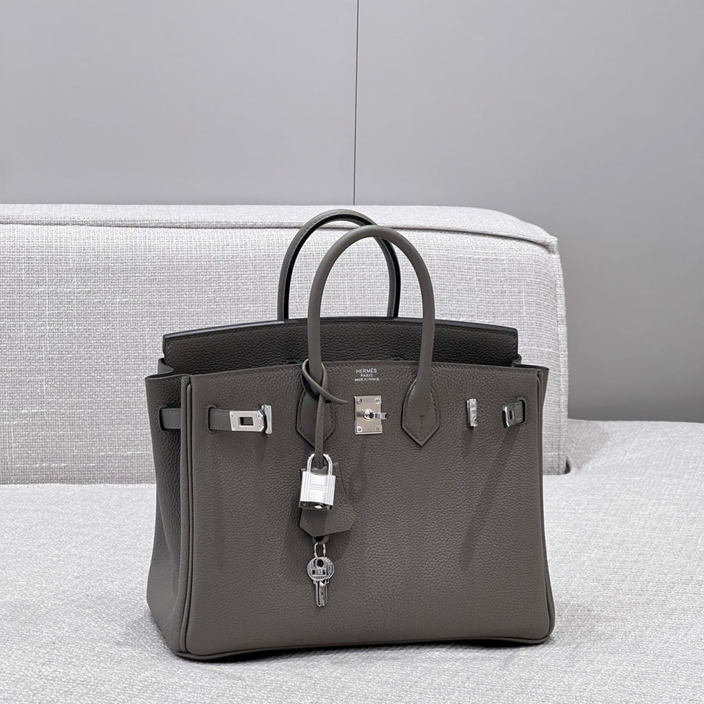 HM 25S BIRKIN 25 CM IN DARK GREY TOGO WITH KEY SILVER