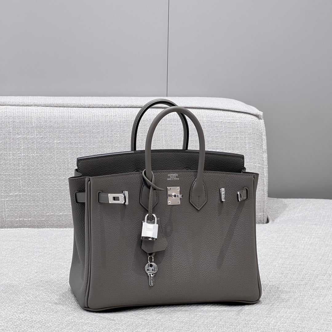 HM 25S BIRKIN 25 CM IN DARK GREY TOGO WITH KEY SILVER