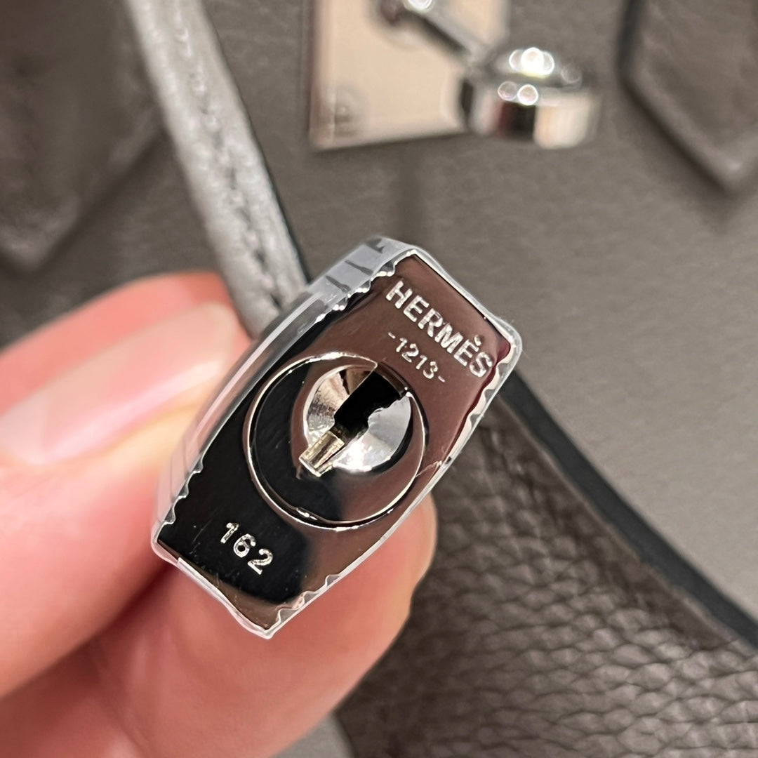 HM 25S BIRKIN 25 CM IN DARK GREY TOGO WITH KEY SILVER