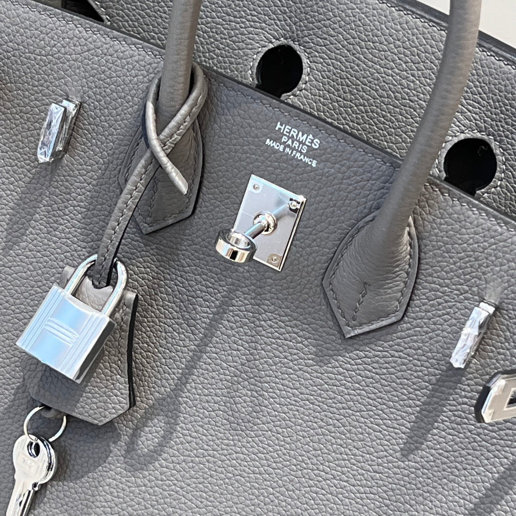 HM 25S BIRKIN 25 CM IN GREY TOGO WITH KEY SILVER