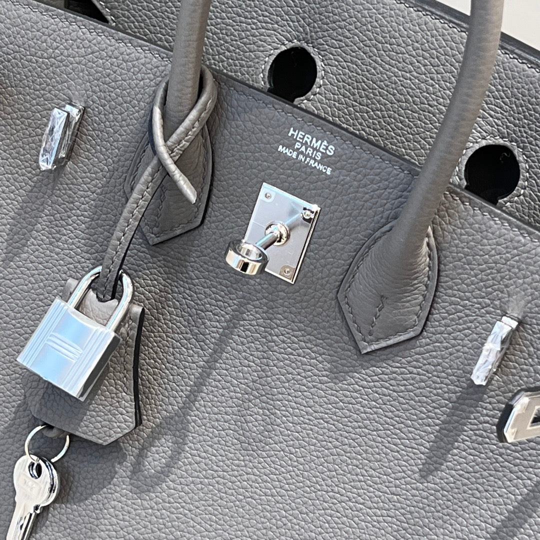 HM 25S BIRKIN 25 CM IN GREY TOGO WITH KEY SILVER
