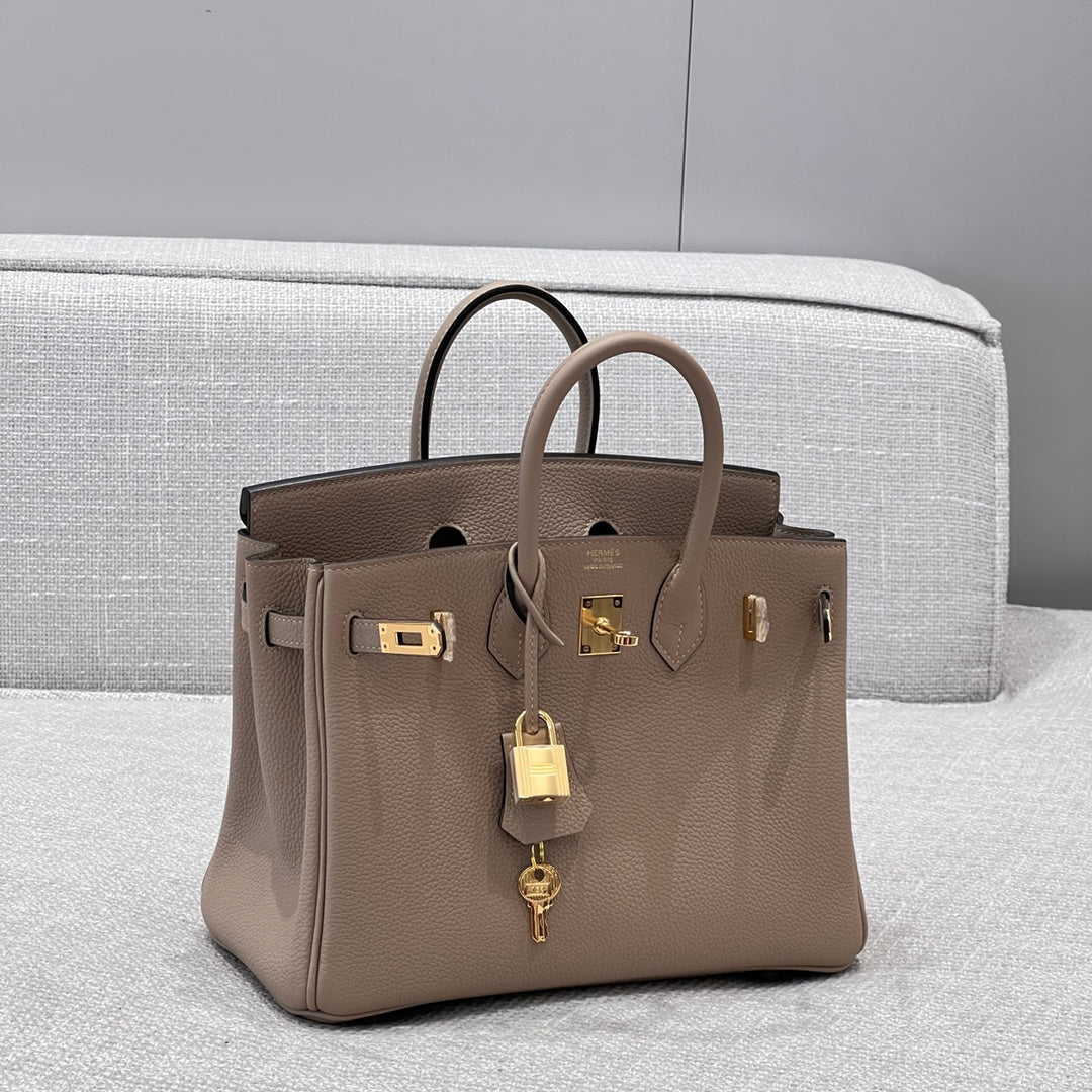 HM 25S BIRKIN 25 CM IN TAUPE TOGO WITH KEY GOLD