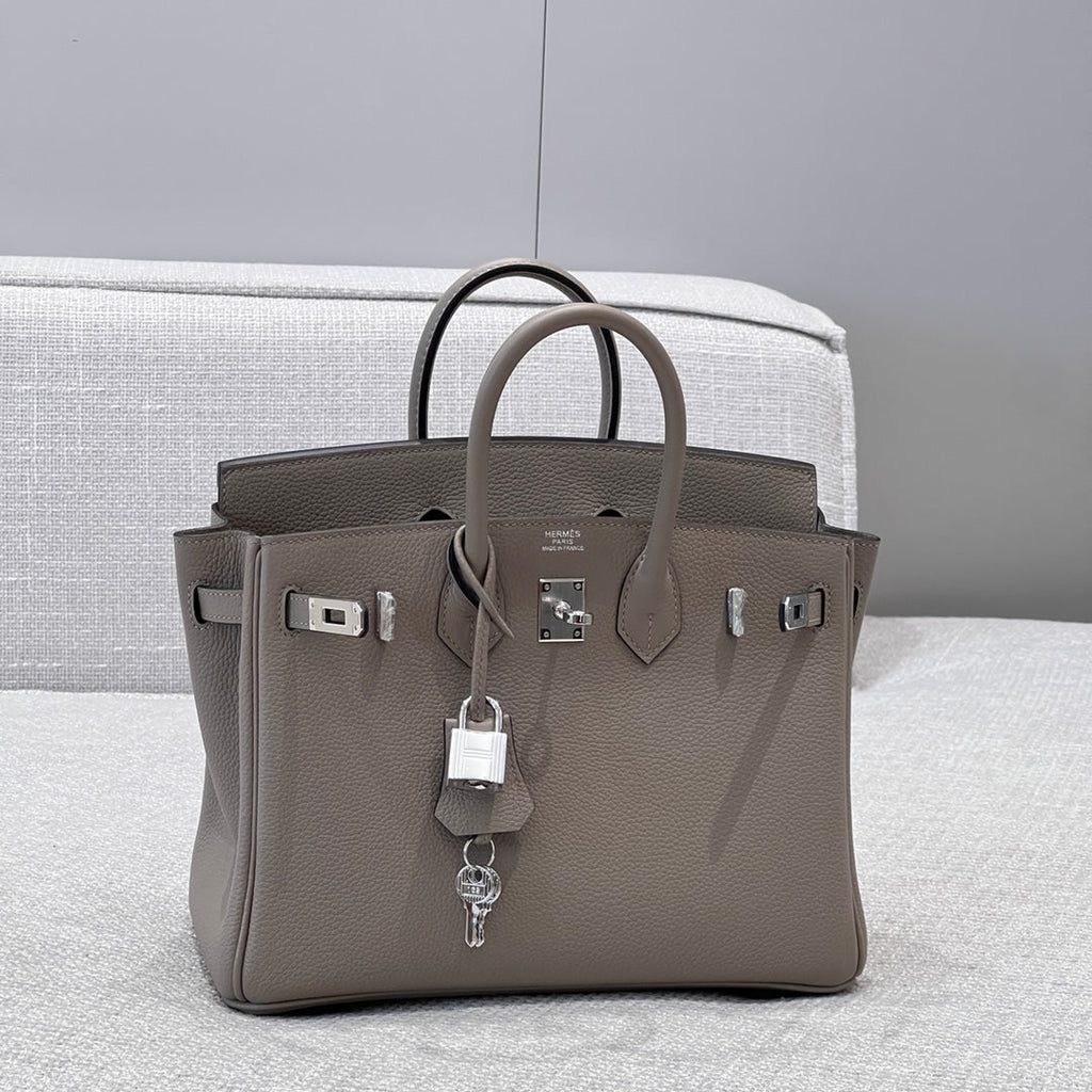HM 25S BIRKIN 25 CM IN DARK TAUPE TOGO WITH KEY SILVER