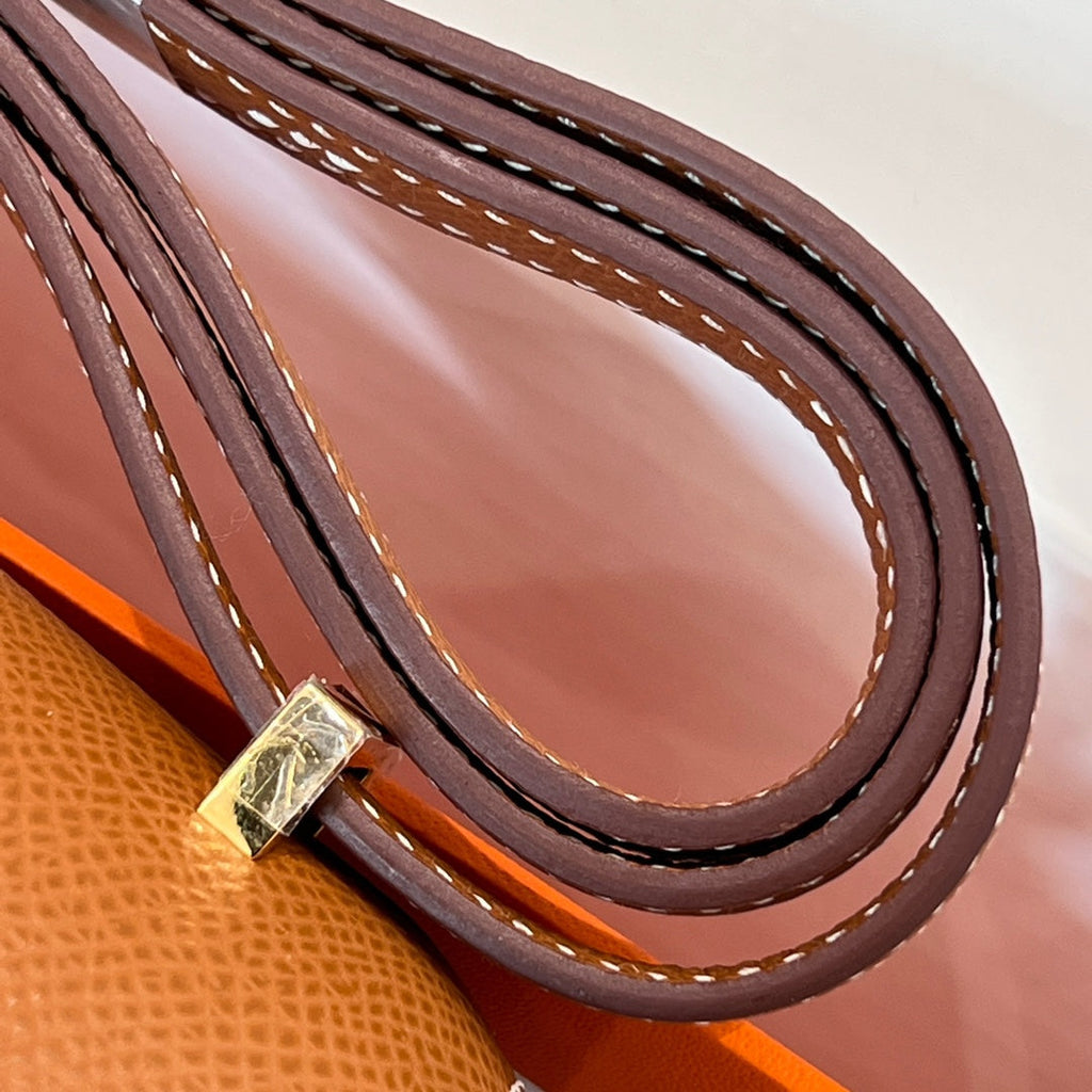 HM 25S CONSTANCE 19 CM IN CARAMEL BROWN  EPSOM WITH GOLD HARDWARE