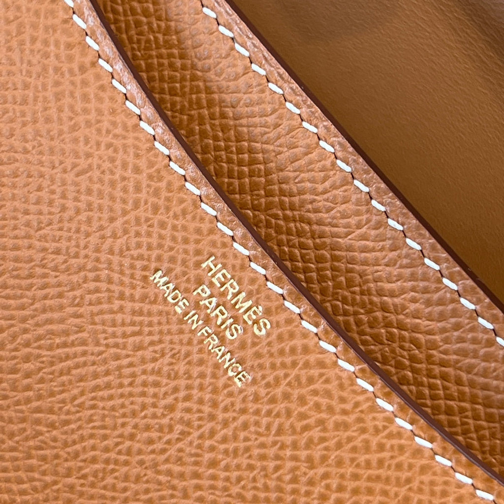 HM 25S CONSTANCE 19 CM IN CARAMEL BROWN  EPSOM WITH GOLD HARDWARE