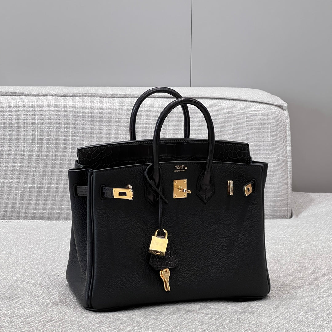 HM 25S BIRKIN 25 CM IN BLACK TOGO WITH KEY GOLD