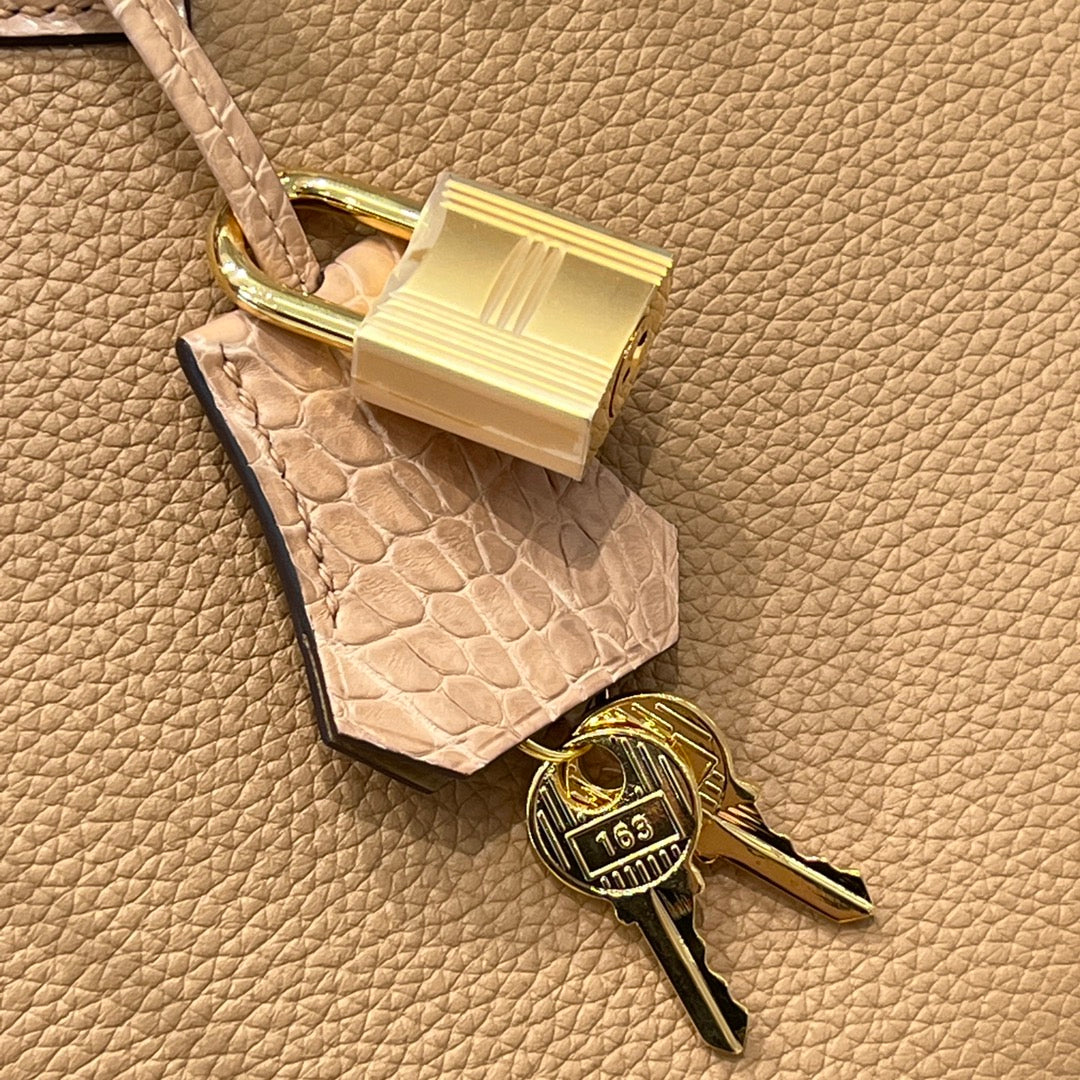 HM 25S BIRKIN 25 CM IN TAN BROWN TOGO WITH KEY GOLD