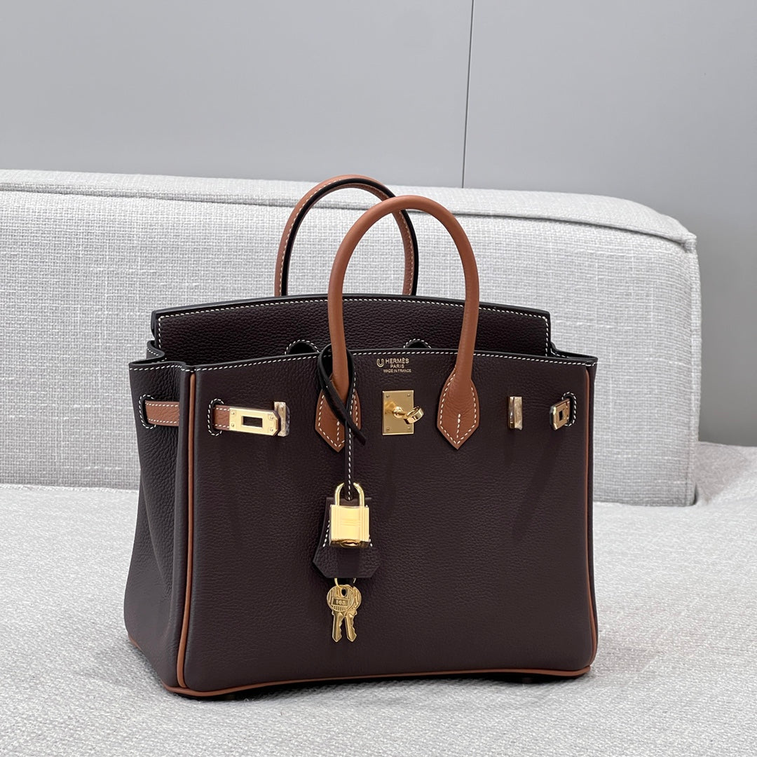 HM 25S BIRKIN 25 CM IN DARK BROWN COWHIDE WITH KEY GOLD