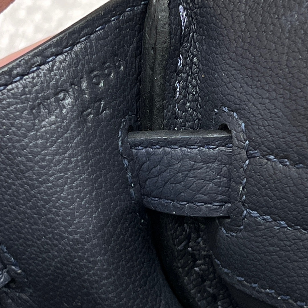 HM 25S BIRKIN 25 CM IN CHARCOAL BLUE TOGO WITH KEY SILVER