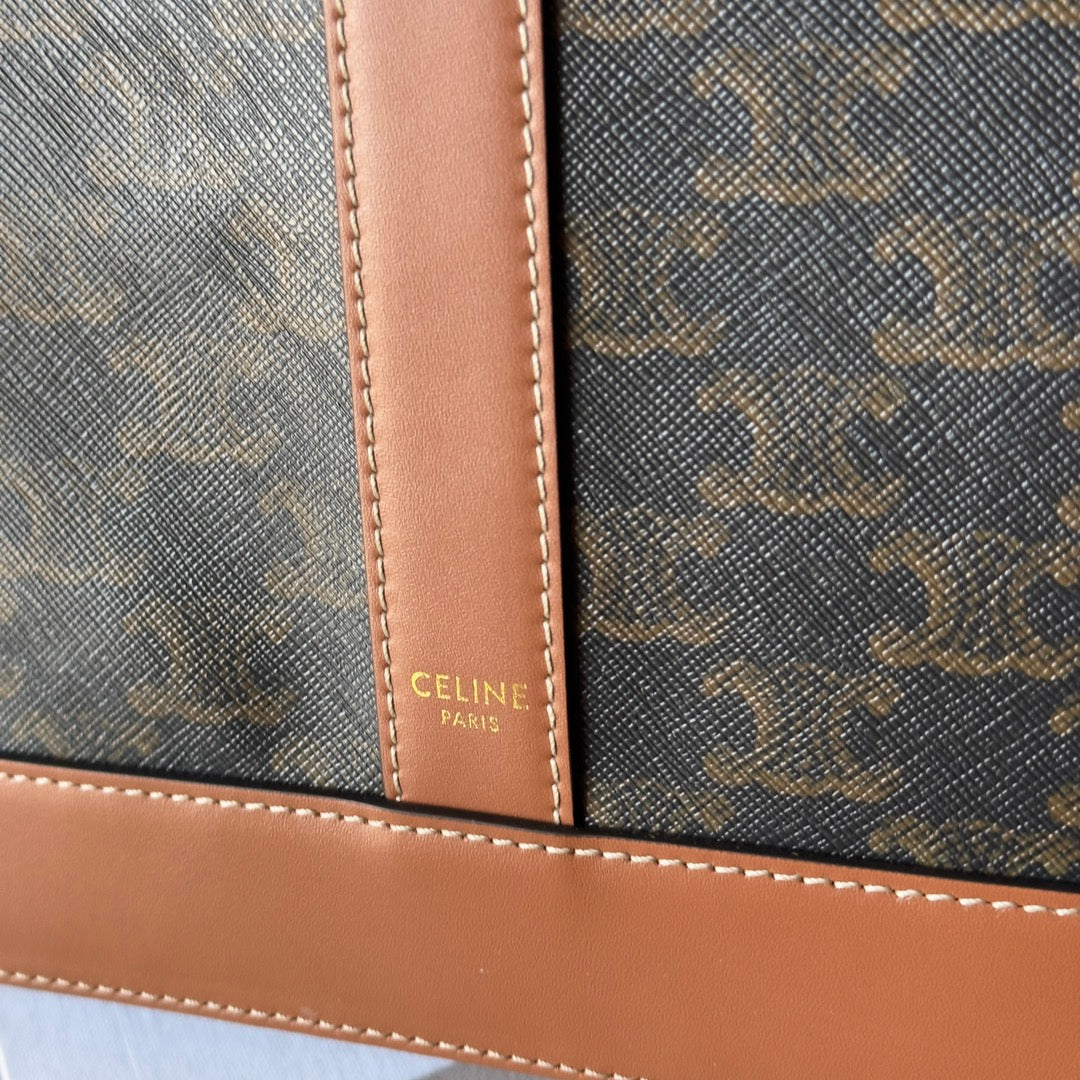 CELINE 26S TOTE BAG 26 IN DARK BROWN CALFSKIN WITH PRINTED PATTERN