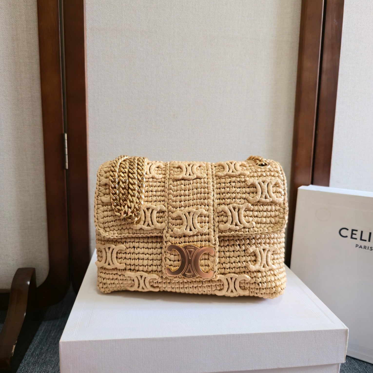 CELINE 26S VICTOIRE BAG 25 IN BEIGE RAFFIA