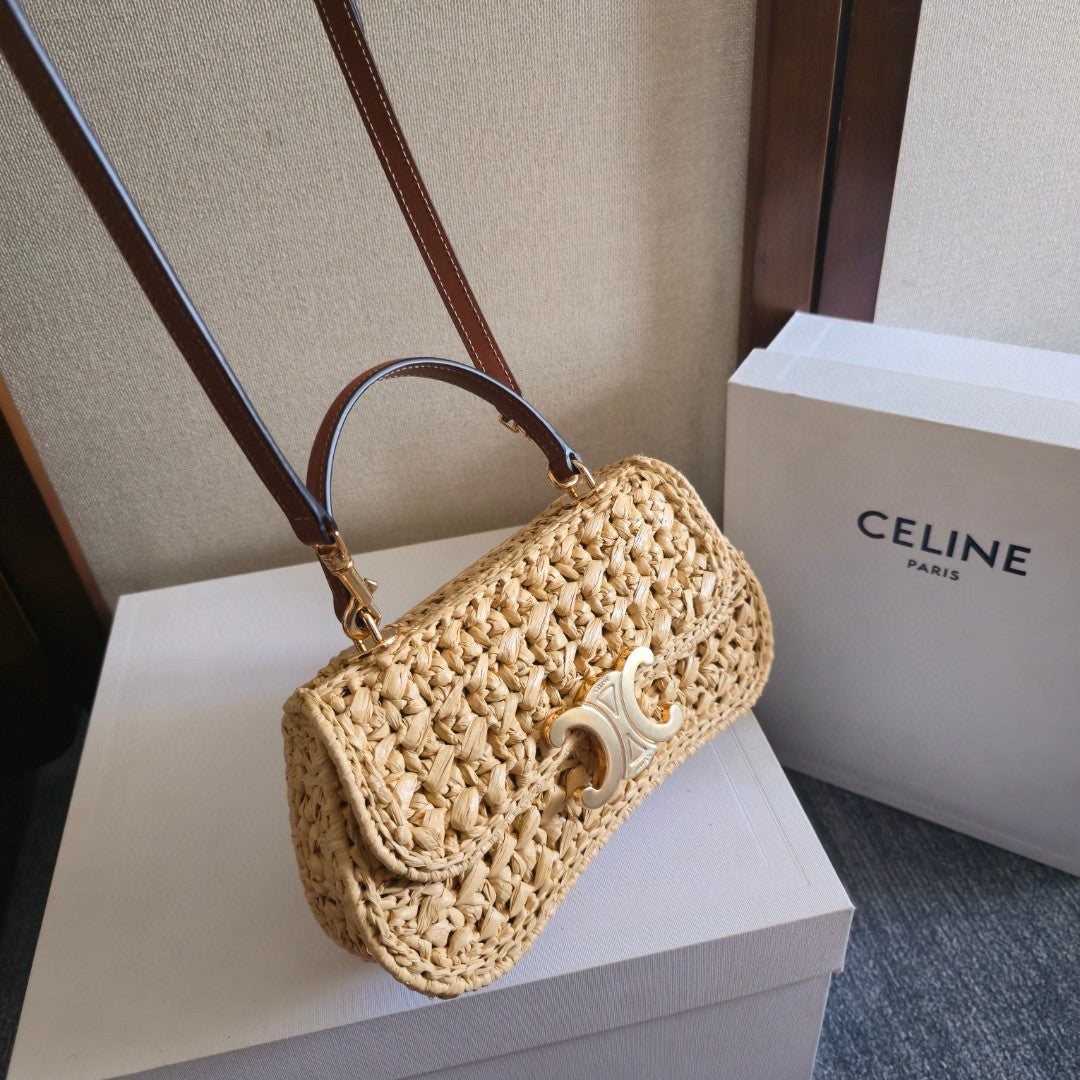 CELINE 26S TEEN LOLA BAG 20 IN BEIGE RAFFIA