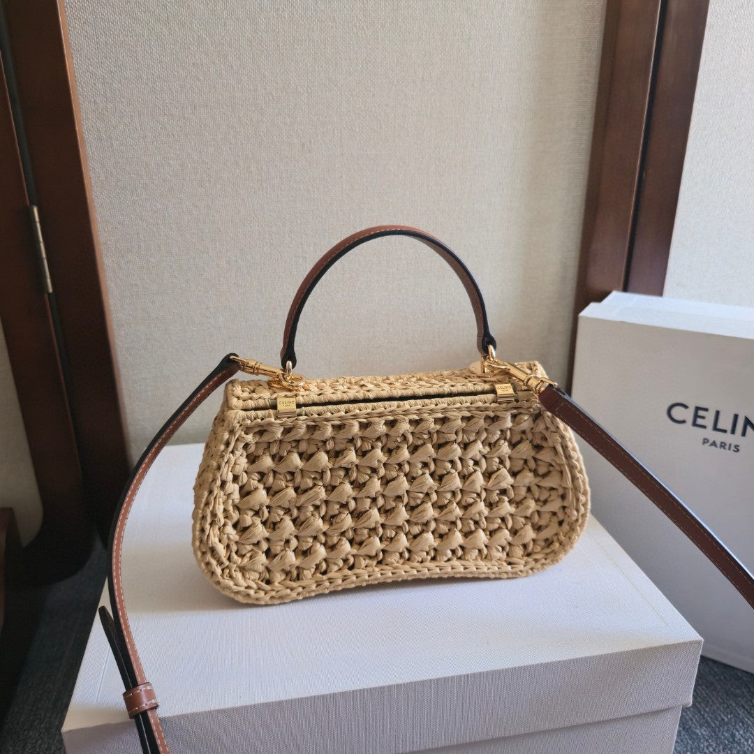CELINE 26S TEEN LOLA BAG 20 IN BEIGE RAFFIA