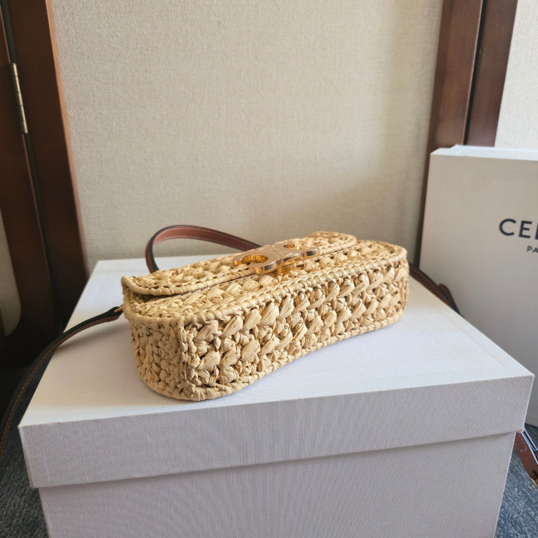 CELINE 26S TEEN LOLA BAG 20 IN BEIGE RAFFIA