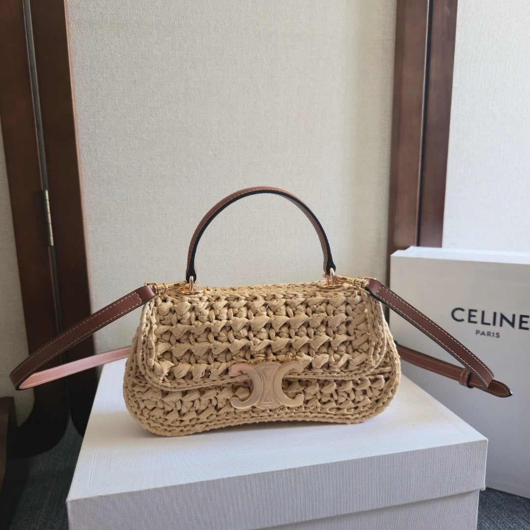 CELINE 26S TEEN LOLA BAG 20 IN BEIGE RAFFIA