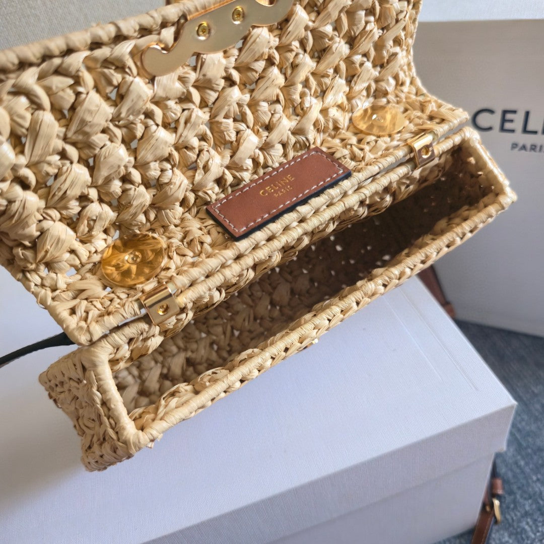 CELINE 26S TEEN LOLA BAG 20 IN BEIGE RAFFIA