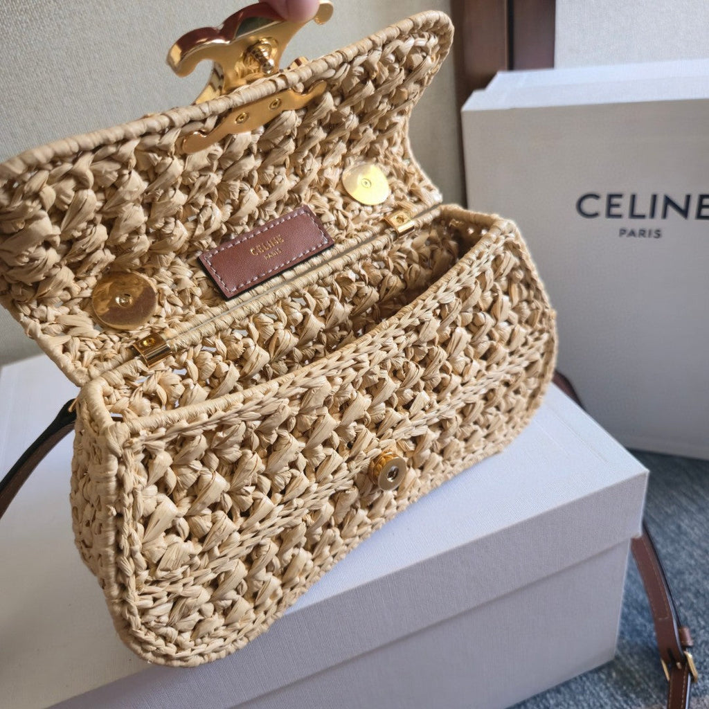 CELINE 26S TEEN LOLA BAG 20 IN BEIGE RAFFIA