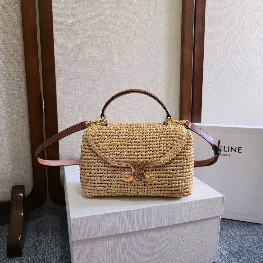 CELINE 26S TEEN NINO BAG 20 IN BEIGE RAFFIA