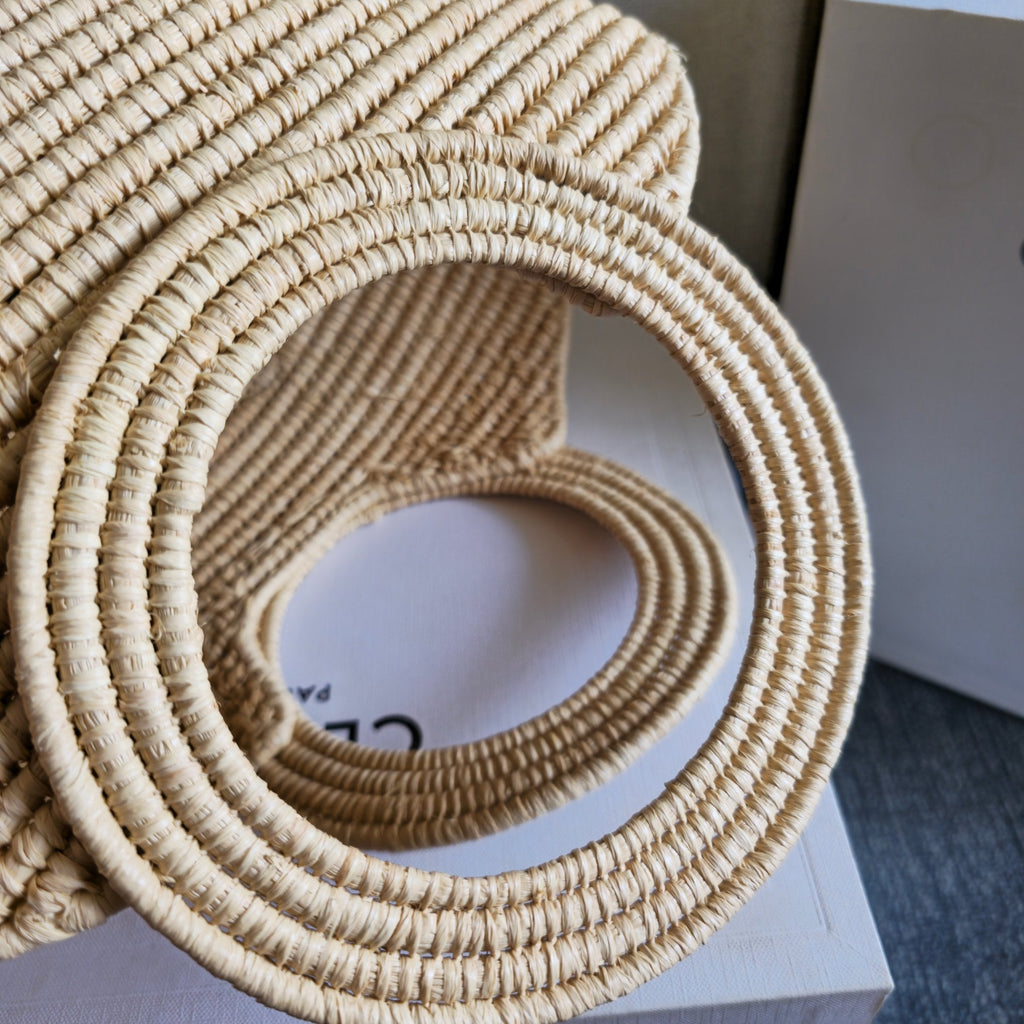 CELINE 26S HANDBAG BRAIDED PANIER 21 IN BEIGE RAFFIA
