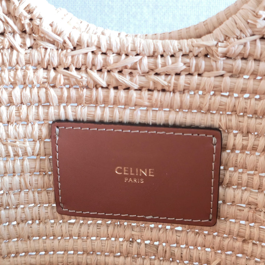 CELINE 26S HANDBAG BRAIDED PANIER 21 IN BEIGE RAFFIA