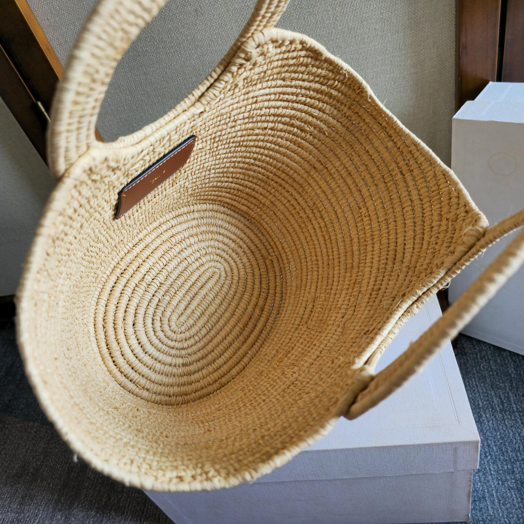 CELINE 26S HANDBAG BRAIDED PANIER 21 IN BEIGE RAFFIA