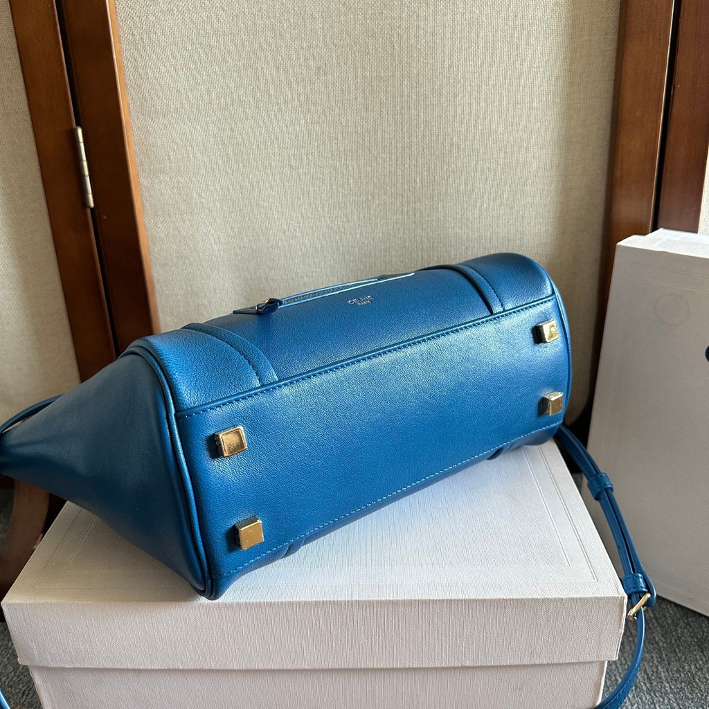 CELINE 25S NEW LUGGAGE 36MM IN DARK BLUE CALFSKIN GOLD HARDWARE