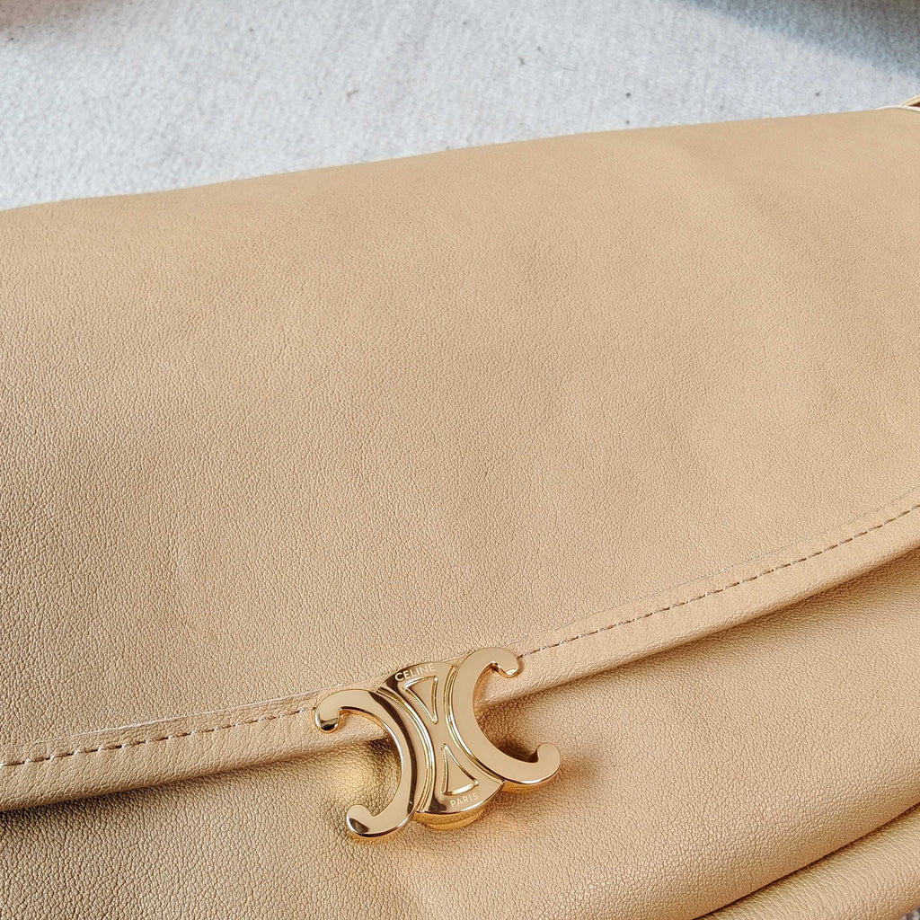 CELINE 26S LITTLE HALFMOON SOFT 46 IN BEIGE LAMBSKIN