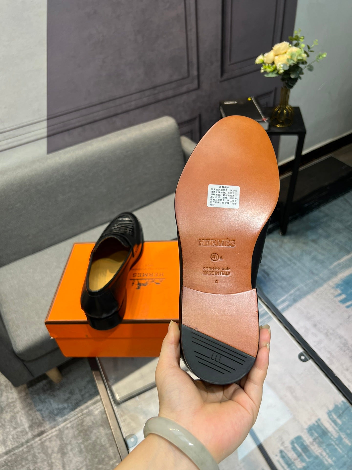 HM PARIS LOAFER BLACK CALFSKIN WITH CROCODILE MOTIF