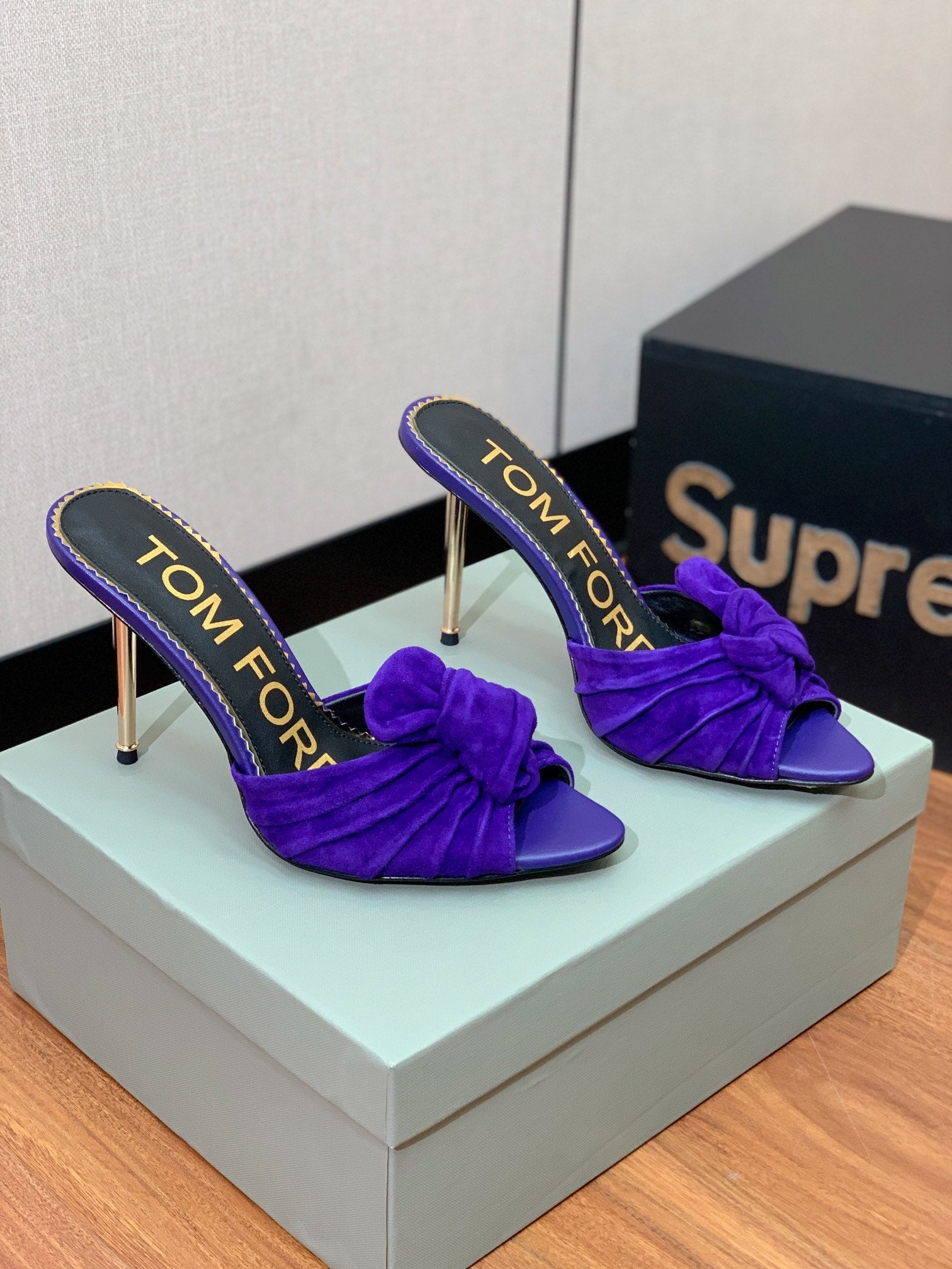 HIGH HEEL MULE 10 CM IN INDIGO PURPLE SUEDE