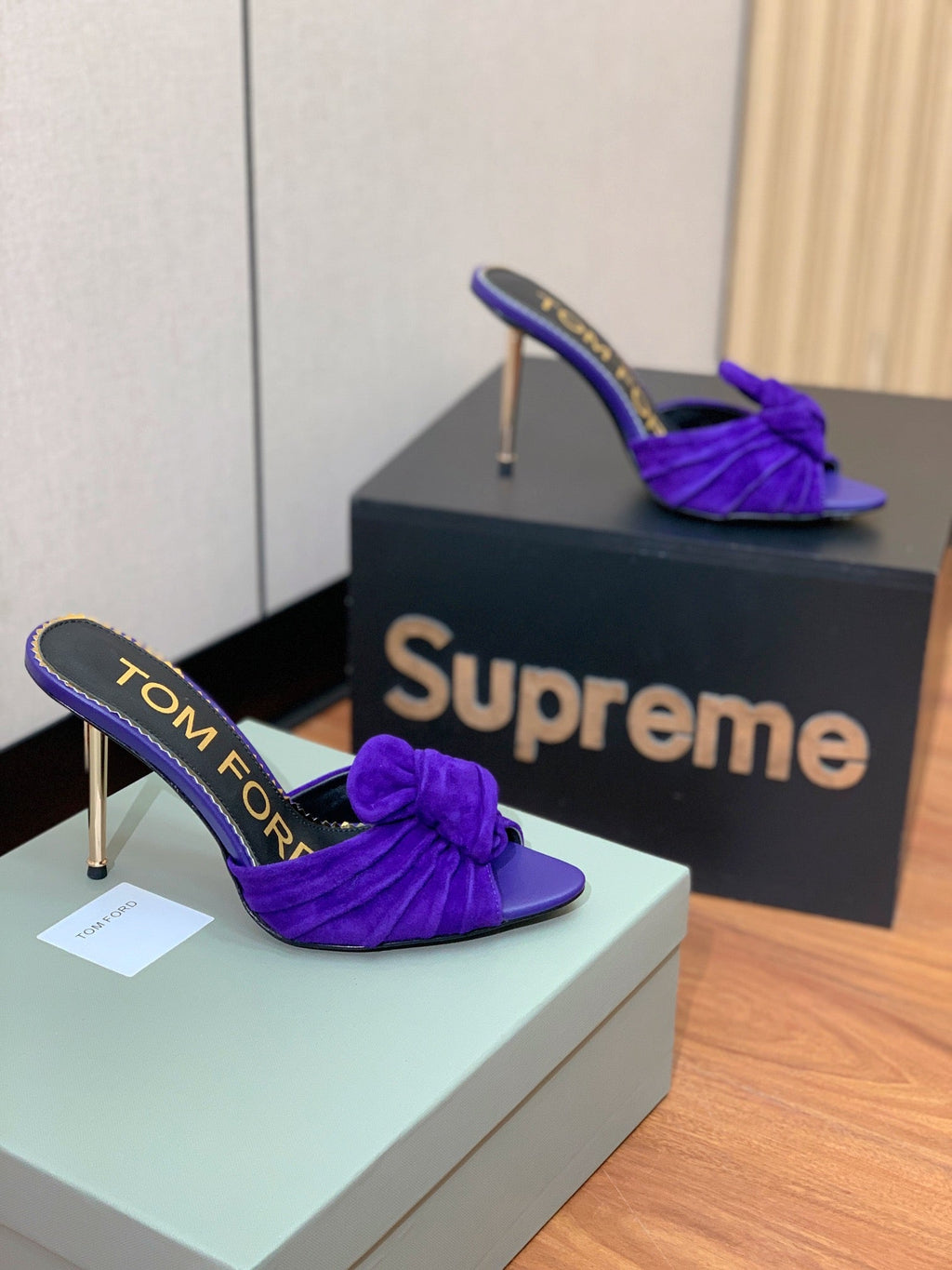 HIGH HEEL MULE 10 CM IN INDIGO PURPLE SUEDE
