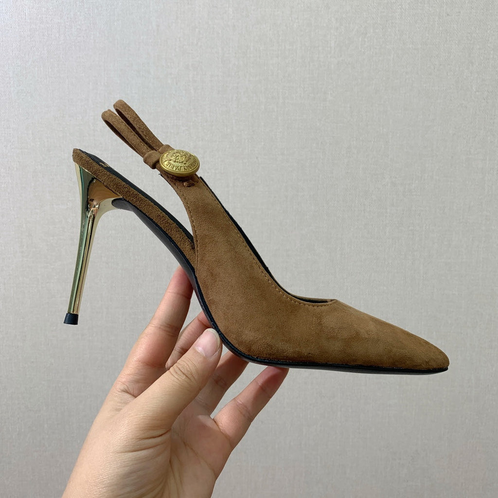 BALMAIN 26S SLINGBACK 95 MM IN BROWN SUEDE