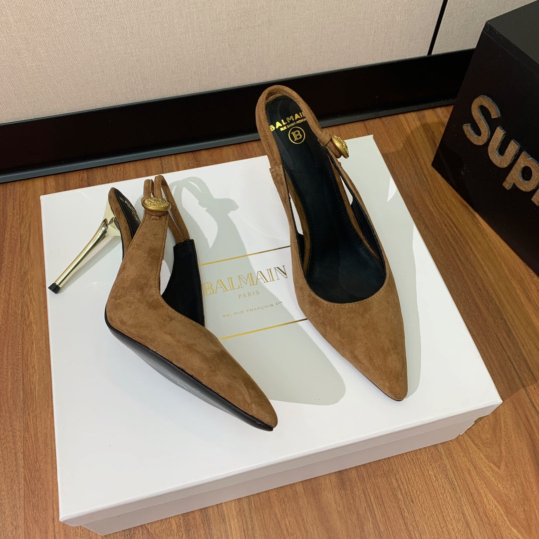 BALMAIN 26S SLINGBACK 95 MM IN BROWN SUEDE